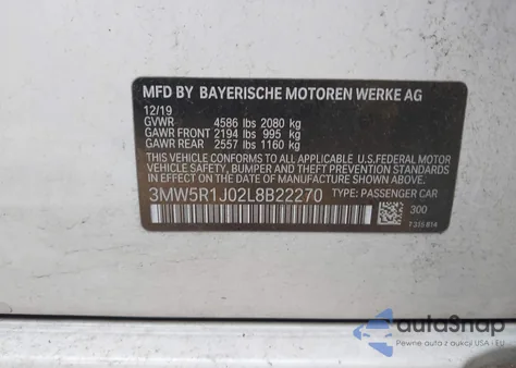 2020 BMW 330I from USA, damaged, VIN 3MW5R1J02L8B22270